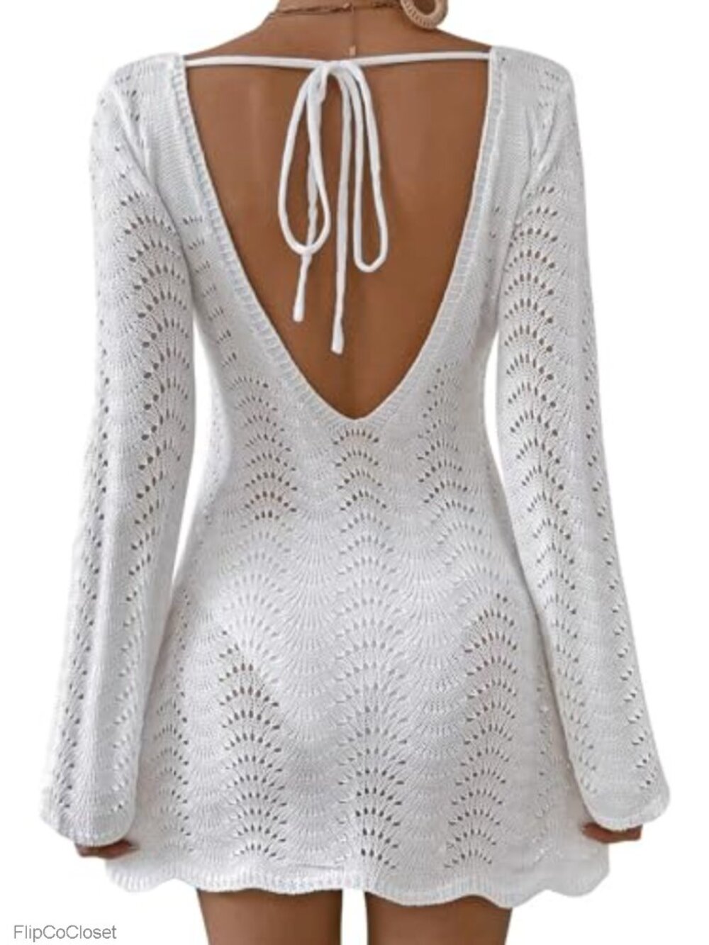 Falechay Women's Crochet Swimsuit Coverup Open Back Beach Cover Up XS-3XL